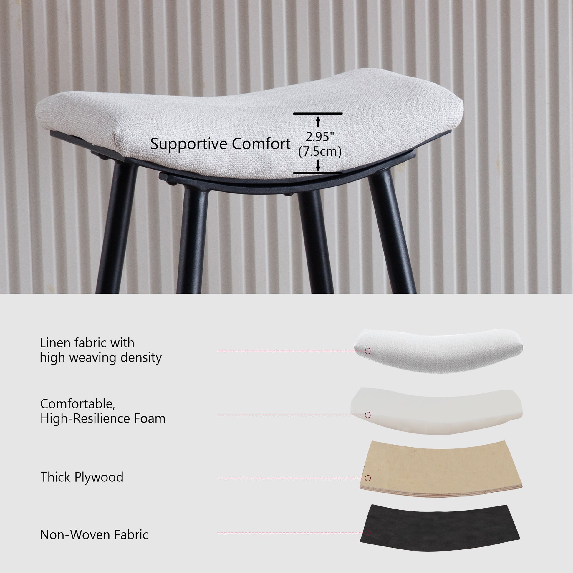 Bar Stools Set Of 2 Armless Counter Low Bar Stools Without Back Modern Linen Fabric Breakfast Stools With Metal Leg And Footrest,Beige Gray Pale Blue Beige Kitchen Foam Dry Clean Modern Bar Stools Foam Linen