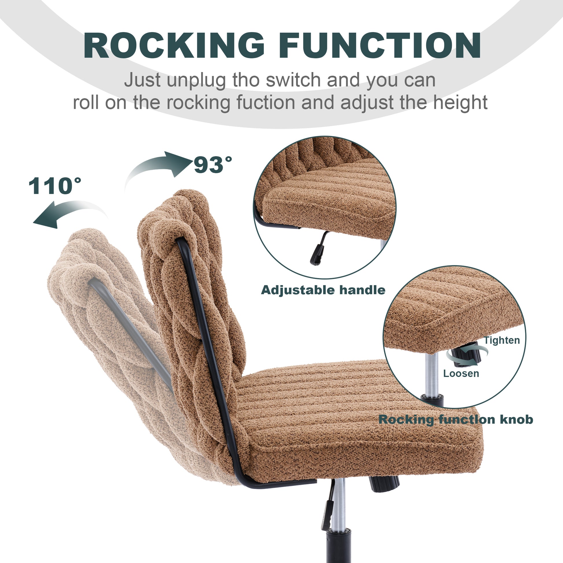 Armless Office Desk Chair No Wheels, Brown Brown Foam Polyester Blend