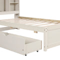 Modern Twin Size Bed Frame With Built In Usb Port On Bookcase Headboard And 2 Drawers For White Washed Color Box Spring Not Required Twin White Washed Bedroom Bed Frame Particle Board
