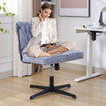 Armless Office Desk Chair No Wheels, Blue Blue Foam Polyester Blend