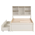Modern Twin Size Bed Frame With Built In Usb Port On Bookcase Headboard And 2 Drawers For White Washed Color Box Spring Not Required Twin White Washed Bedroom Bed Frame Particle Board