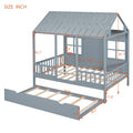 Full Size Wood House Bed With Twin Size Trundle, Wooden Daybed, Gray Full Gray Solid Wood