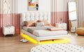 Full Size Velvet Platform Bed With Led Frame, Thick & Soft Fabric And Button Tufted Design Headboard, Beige Beige Velvet