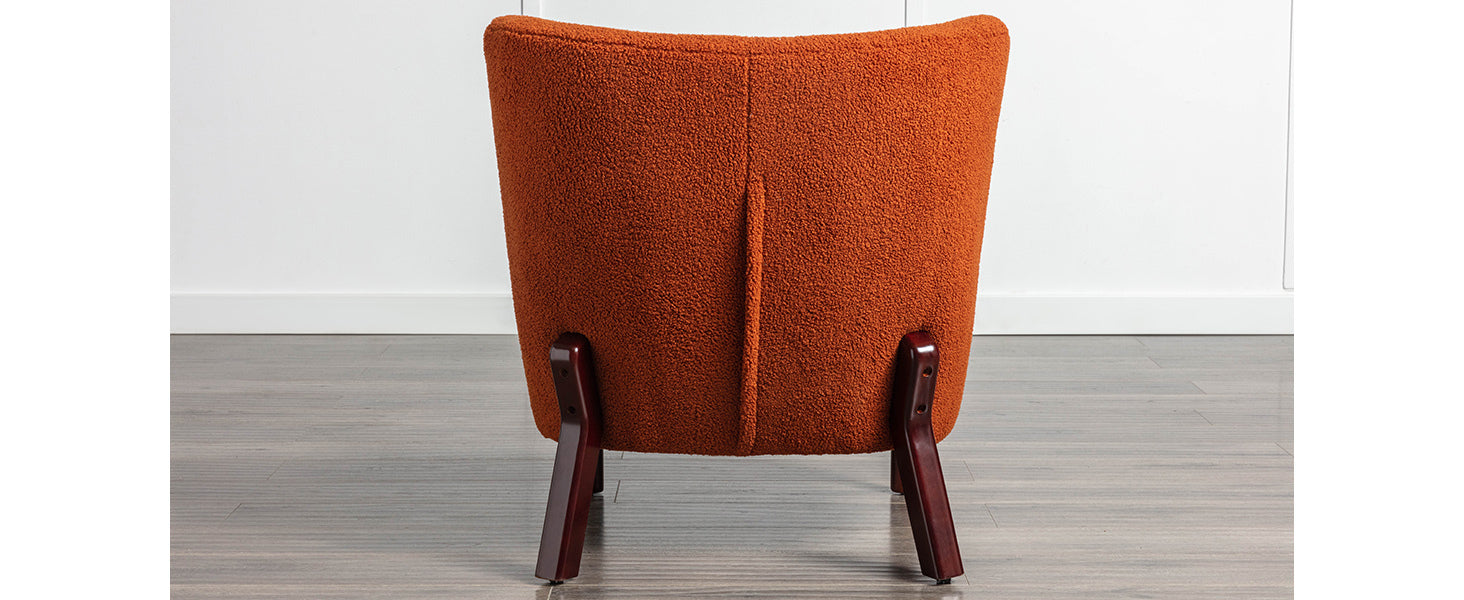 Accent Chair, Upholstered Armless Chair Lambskin Sherpa Single Sofa Chair With Wooden Legs, Modern Reading Chair For Living Room Bedroom Small Spaces Apartment, Burnt Orange Burnt Orange Polyester