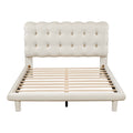 Full Size Velvet Platform Bed With Led Frame, Thick & Soft Fabric And Button Tufted Design Headboard, Beige Beige Velvet