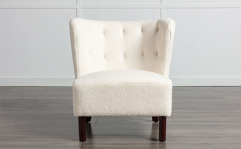 Accent Chair, Upholstered Armless Chair Lambskin Sherpa Single Sofa Chair With Wooden Legs, Modern Reading Chair For Living Room Bedroom Small Spaces Apartment, Cream Cream Polyester