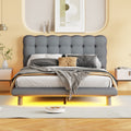 Full Size Velvet Platform Bed With Led Frame, Thick & Soft Fabric And Button Tufted Design Headboard, Gray Gray Velvet