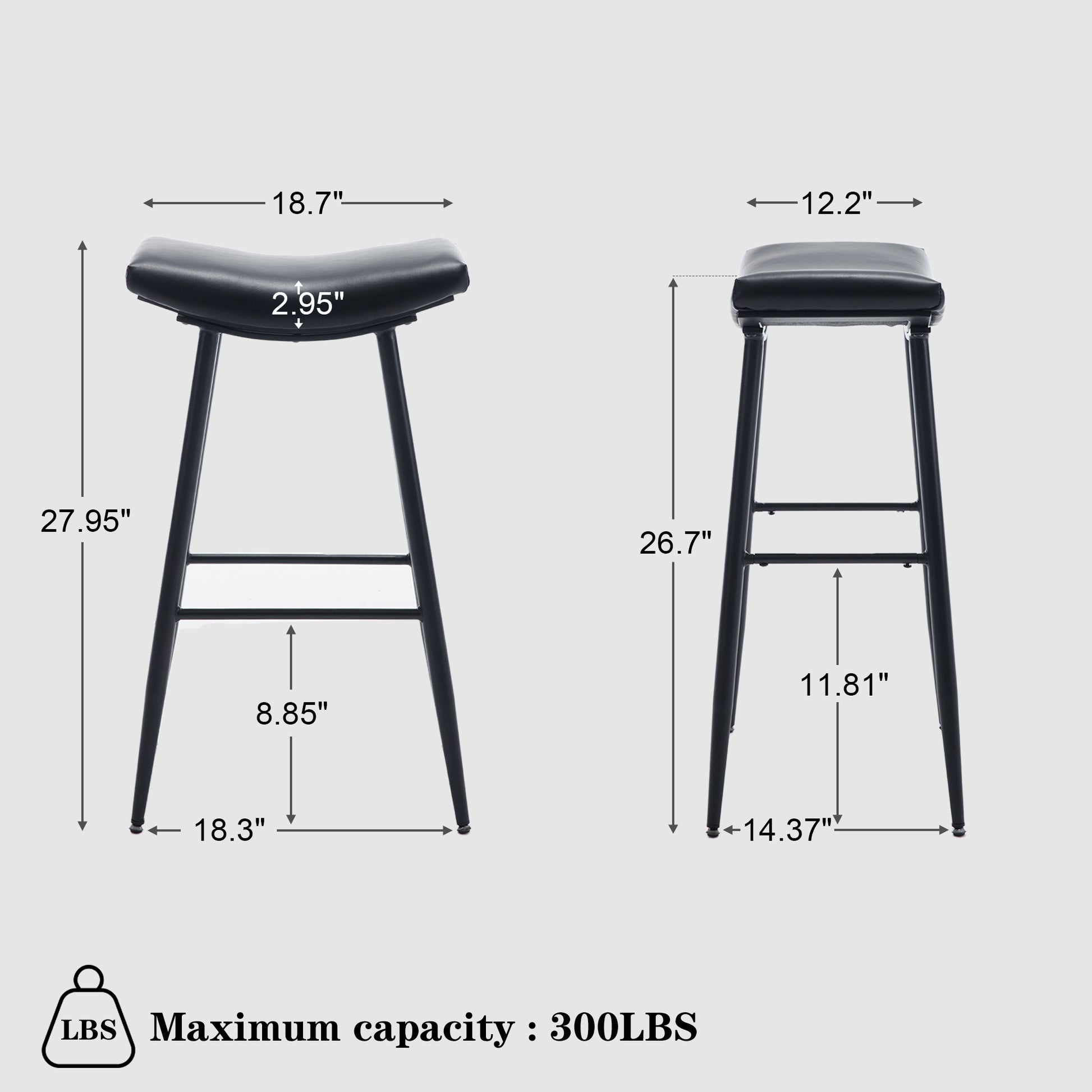 Bar Stools Set Of 2 Armless Counter Low Bar Stools Without Back Modern Pu Leather Stools With Metal Leg And Footrest ,Black Black Pu Kitchen Foam Dry Clean Modern Bar Stools Foam Pu Leather