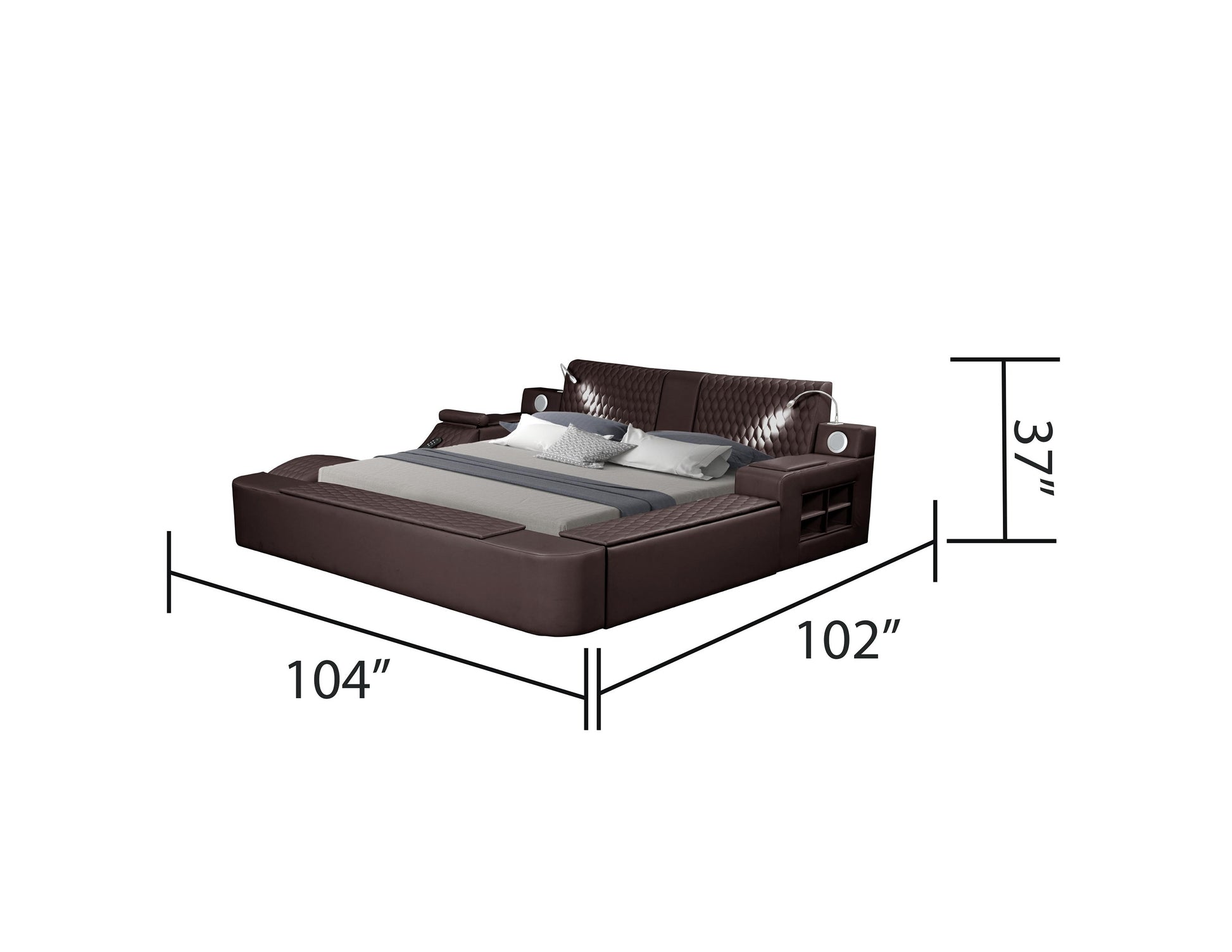 Smart Multifunctional King Size Bed Made With Wood In Brown Box Spring Not Required King Brown Wood Bedroom Contemporary,Modern Slat Beds Upholstered Wood