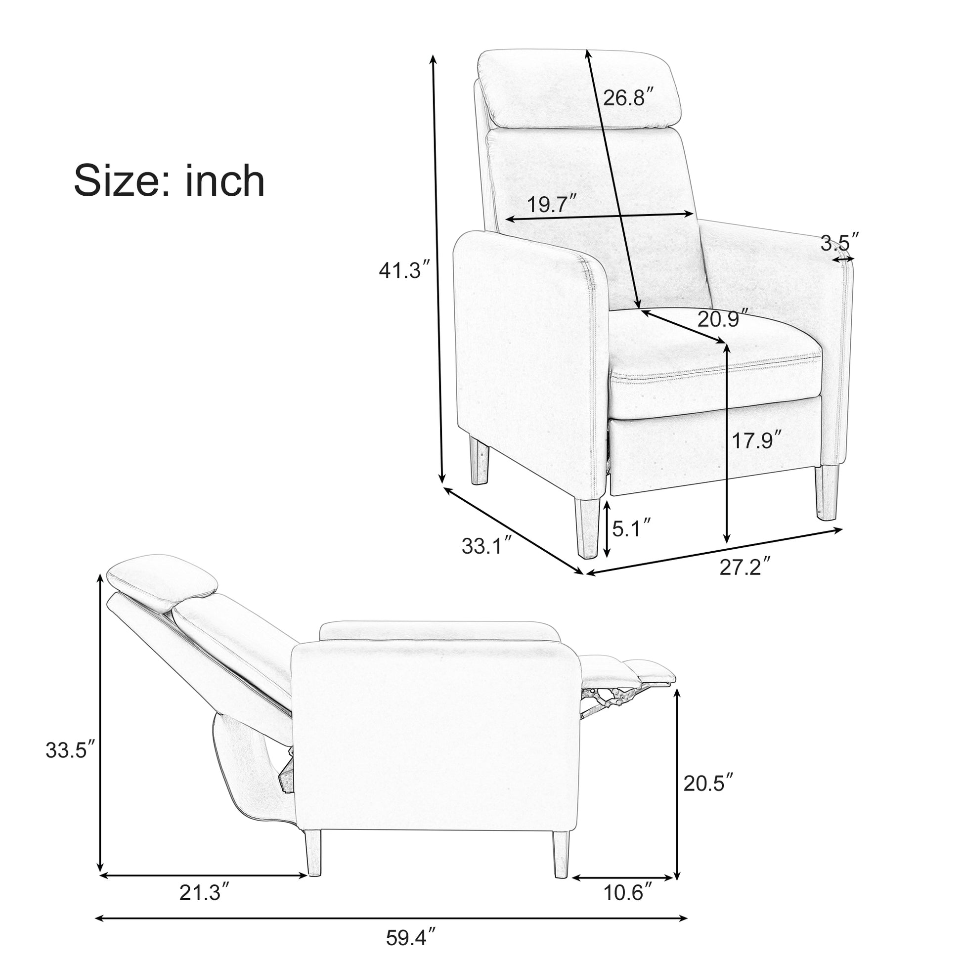 Modern Artistic Color Design Adjustable Recliner Chair Pu Leather For Living Room Bedroom Home Theater, Mustard Green Mustard Pu Leather