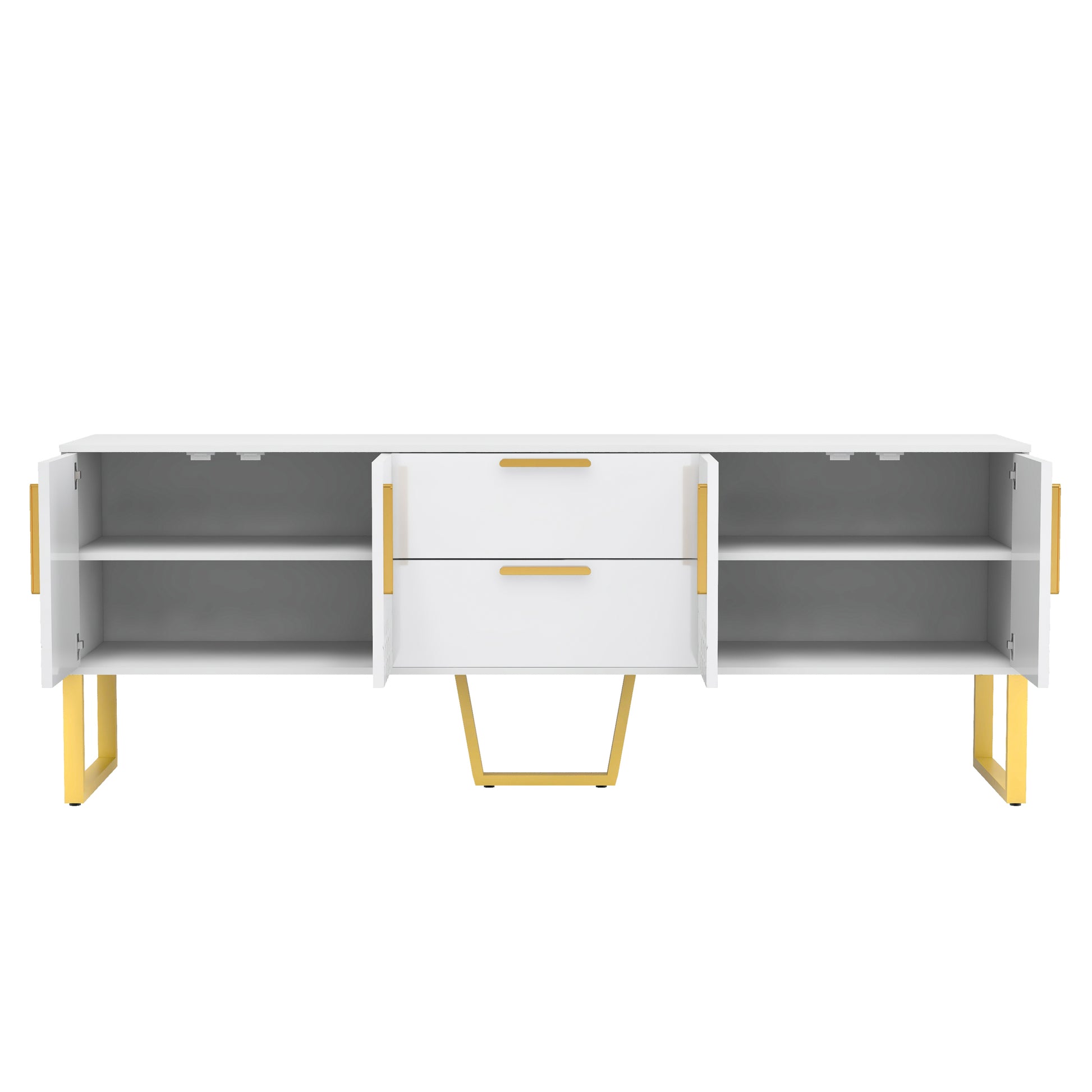 Modern Tv Stand For Tvs Up To 75 Inches, Storage Cabinet With Drawers And Cabinets, Wood Tv Console Table With Metal Legs And Handles For Living Room, White White Mdf