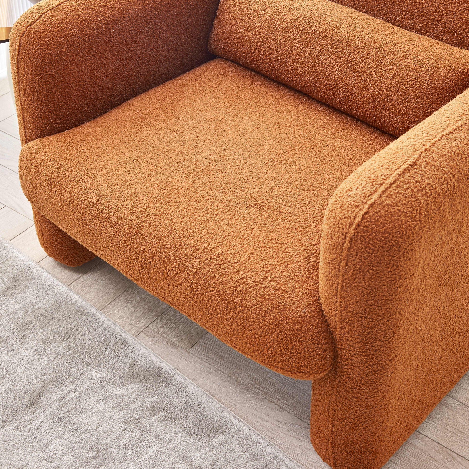 34"Lamb Fleece Fabric Sofa, Modern Single Sofa With Support Pillow For Apartment, Office, Living Room & Bedroom, Tool Free Assembly. Dark Orange Orange Dark Orange Foam Sherpa