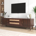 Rattan Tv Stand For Tvs Up To 75'', Modern Farmhouse Media Console, Entertainment Center With Solid Wood Legs, Tv Cabinet For Living Room,Home Theatre Natural Wood Brown Primary Living Space 60 69 Inches Solid Wood Mdf