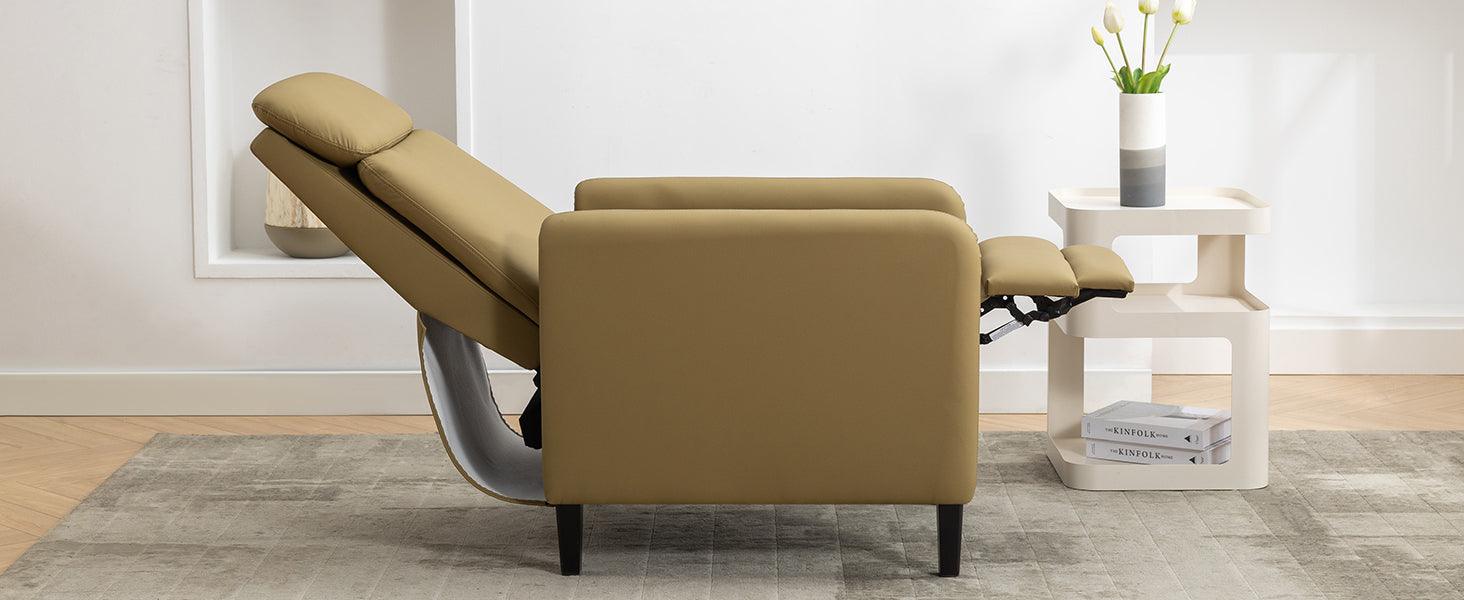 Modern Artistic Color Design Adjustable Recliner Chair Pu Leather For Living Room Bedroom Home Theater, Mustard Green Mustard Pu Leather