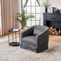 Swivel Barrel Chair With Ottoman, Swivel Accent Chairs Armchair For Living Room, Reading Chairs For Bedroom Comfy, Round Barrel Chairs With Black Metal Base Dark Grey Dark Gray Primary Living Space Modern Linen