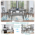 6 Piece Kitchen Dining Set, Rectangular Wooden Dining Table With 4 Upholstered Chairs And A Bench, Dining Table Set For 6 People, Living Room, Home Bar And Kitchen, Gray Wood Gray Seats 6 Wood Dining Room Acacia 4 Leg Rectangular Dining Table With Chair