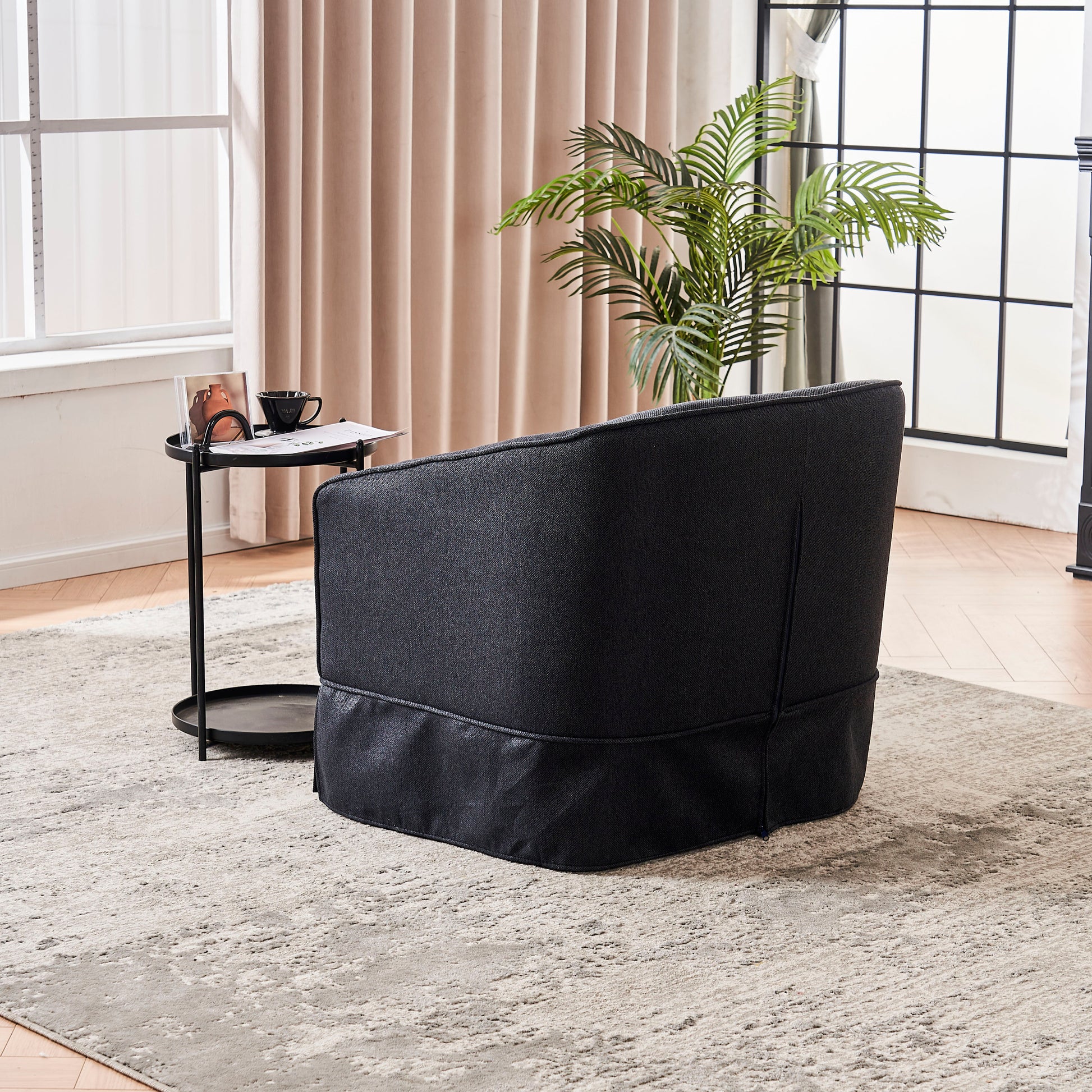 Swivel Barrel Chair With Ottoman, Swivel Accent Chairs Armchair For Living Room, Reading Chairs For Bedroom Comfy, Round Barrel Chairs With Black Metal Base Black Black Primary Living Space Modern Linen