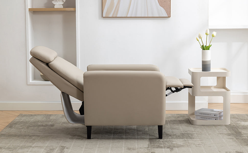 Modern Artistic Color Design Adjustable Recliner Chair Pu Leather For Living Room Bedroom Home Theater, Beige Beige Pu Leather