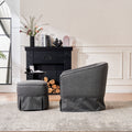Swivel Barrel Chair With Ottoman, Swivel Accent Chairs Armchair For Living Room, Reading Chairs For Bedroom Comfy, Round Barrel Chairs With Black Metal Base Dark Grey Dark Gray Primary Living Space Modern Linen