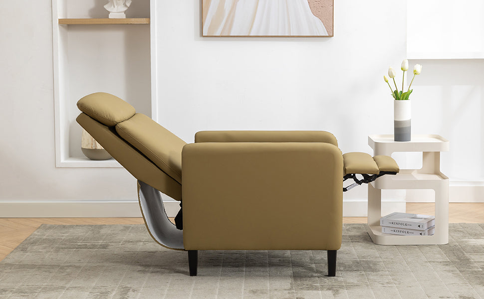 Modern Artistic Color Design Adjustable Recliner Chair Pu Leather For Living Room Bedroom Home Theater, Mustard Green Mustard Pu Leather