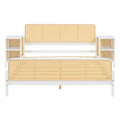 3 Pieces Rattan Platform Full Size Bed With 2 Nightstands,White White Rattan
