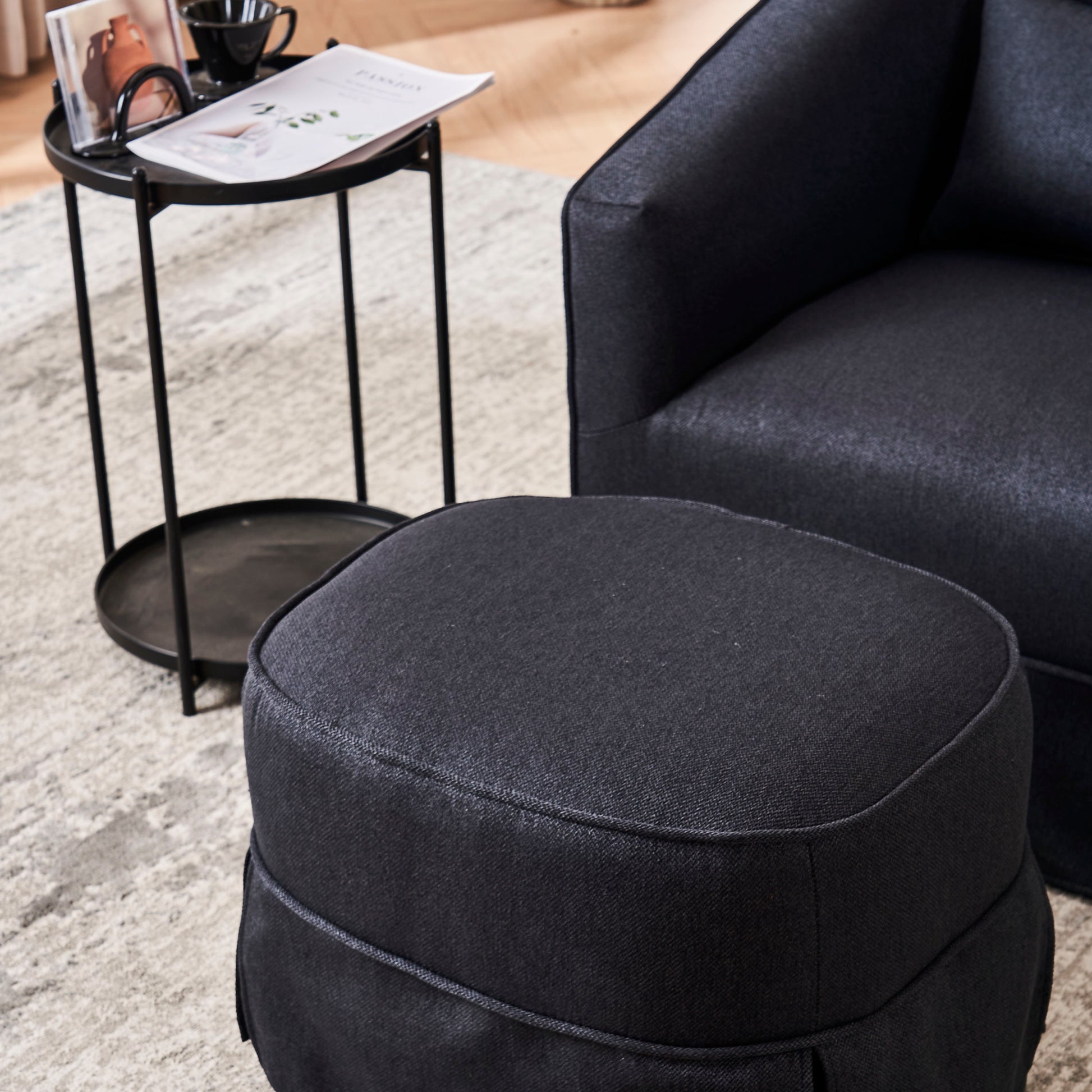 Swivel Barrel Chair With Ottoman, Swivel Accent Chairs Armchair For Living Room, Reading Chairs For Bedroom Comfy, Round Barrel Chairs With Black Metal Base Black Black Primary Living Space Modern Linen