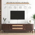 Rattan Tv Stand For Tvs Up To 75'', Modern Farmhouse Media Console, Entertainment Center With Solid Wood Legs, Tv Cabinet For Living Room,Home Theatre Natural Wood Brown Primary Living Space 60 69 Inches Solid Wood Mdf