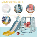 4 In 1 Toddler Slide And Swing Set With Adjustable Seat Height And Basketball Hoop, Freestanding Kids Climber Slide Playset With Basket Ball For Indoor Outdoor Playground Aged 18 60 Months Multicolor Hdpe
