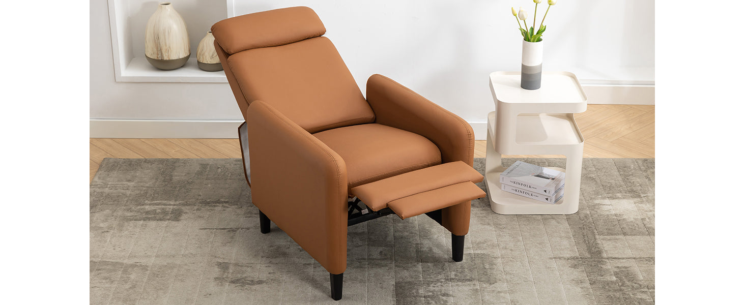 Modern Artistic Color Design Adjustable Recliner Chair Pu Leather For Living Room Bedroom Home Theater, Burnt Orange Burnt Orange Pu Leather