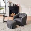 Swivel Barrel Chair With Ottoman, Swivel Accent Chairs Armchair For Living Room, Reading Chairs For Bedroom Comfy, Round Barrel Chairs With Black Metal Base Dark Grey Dark Gray Primary Living Space Modern Linen
