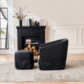 Swivel Barrel Chair With Ottoman, Swivel Accent Chairs Armchair For Living Room, Reading Chairs For Bedroom Comfy, Round Barrel Chairs With Black Metal Base Black Black Primary Living Space Modern Linen