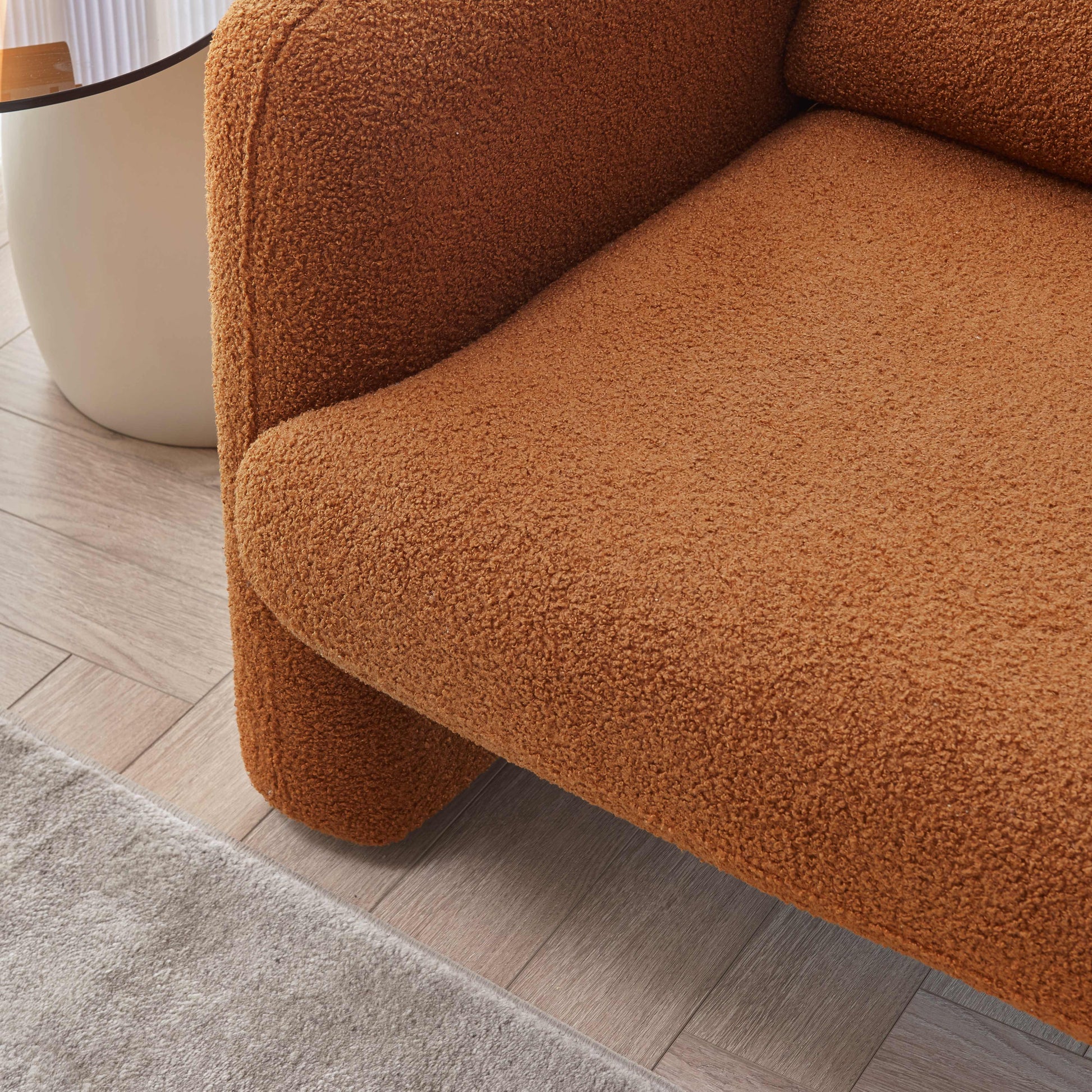 34"Lamb Fleece Fabric Sofa, Modern Single Sofa With Support Pillow For Apartment, Office, Living Room & Bedroom, Tool Free Assembly. Dark Orange Orange Dark Orange Foam Sherpa