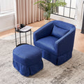 Swivel Barrel Chair With Ottoman, Swivel Accent Chairs Armchair For Living Room, Reading Chairs For Bedroom Comfy, Round Barrel Chairs With Black Metal Base Blue Blue Primary Living Space Modern Linen