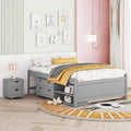 Versatile Full Bed With Trundle,Under Bed Storage Box And Nightstand .Grey Full Grey American Design Pine