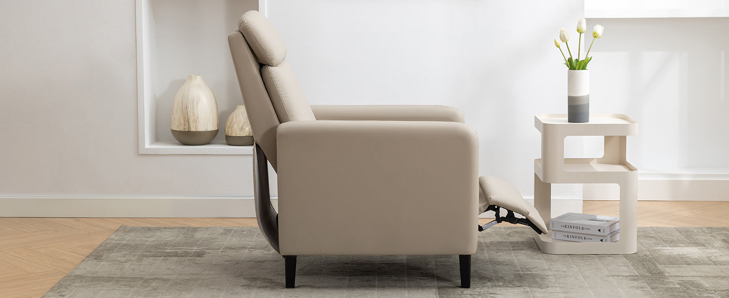 Modern Artistic Color Design Adjustable Recliner Chair Pu Leather For Living Room Bedroom Home Theater, Beige Beige Pu Leather