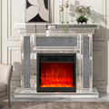 Mirrored Electric Fireplace 7 Colors Adjustable 3D Flame With Mantel, Remote Control, Silver Silver Mdf Glass