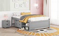 Versatile Full Bed With Trundle,Under Bed Storage Box And Nightstand .Grey Full Grey American Design Pine