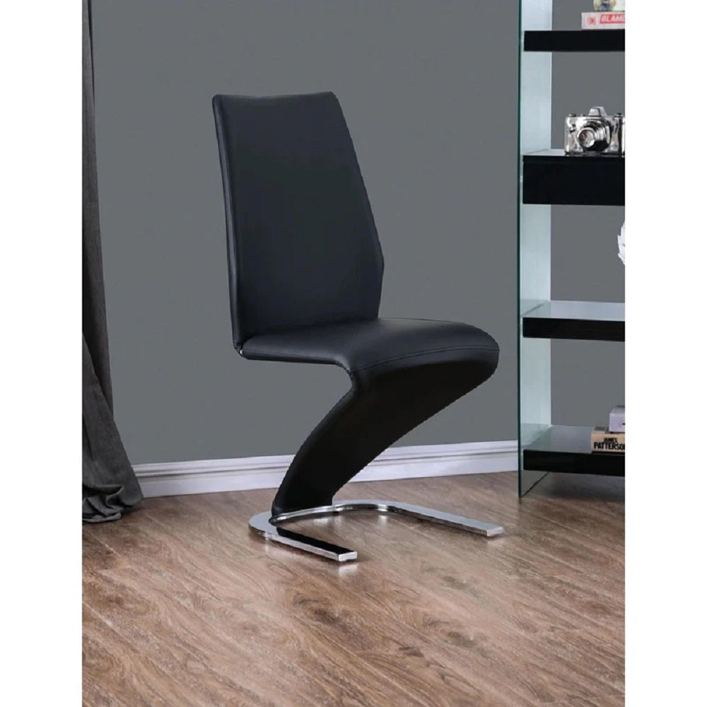 Contemporary Style Z Shaped Chair Base 2Pcs Dining Chairs Blackchrome Finish Side Chair Dining Room Furniture Black Dining Room Contemporary,Modern Metal