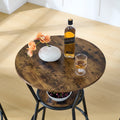 Round Bar Table And Stool Set With Shelf, Upholstered Stool With Backrest, Rustic Brown, 24.17