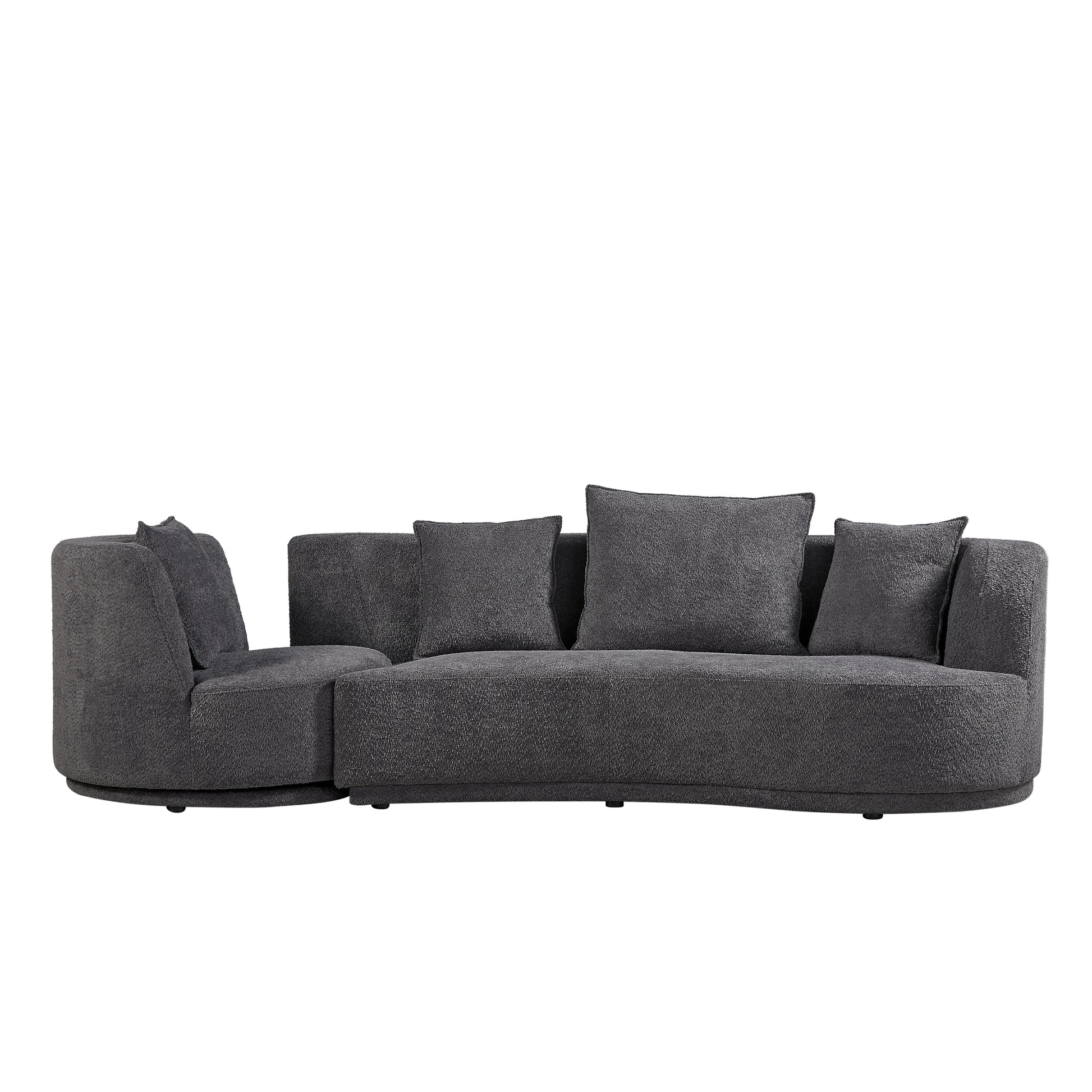 Liyasi Living Room Sofa Set With Luxury Teddy Fleece2 Seaterarmchair Swivel 360 Degree Grey Polyester Wood Primary Living Space Eucalyptus Foam Fabric 3 Seat