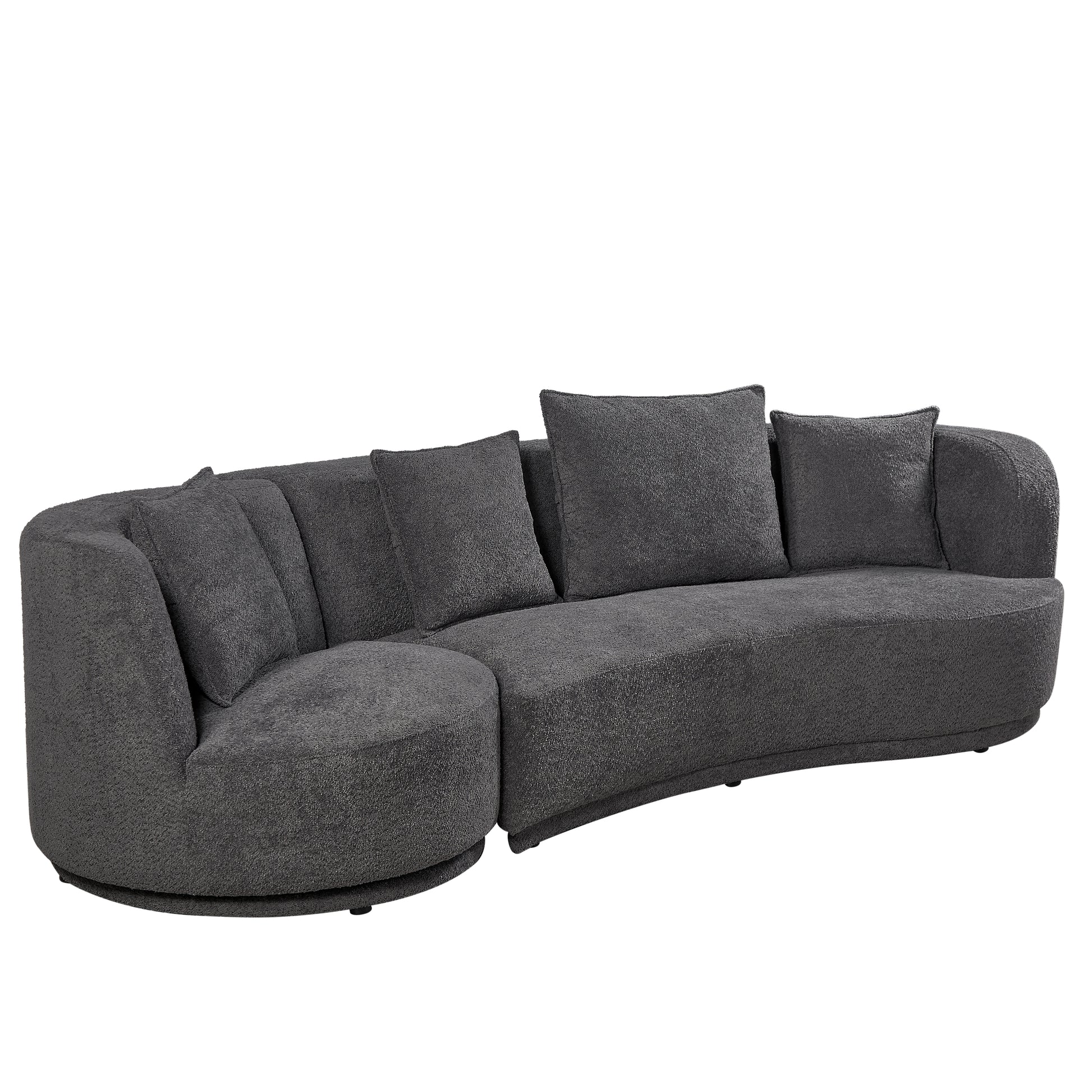 Liyasi Living Room Sofa Set With Luxury Teddy Fleece2 Seaterarmchair Swivel 360 Degree Grey Polyester Wood Primary Living Space Eucalyptus Foam Fabric 3 Seat