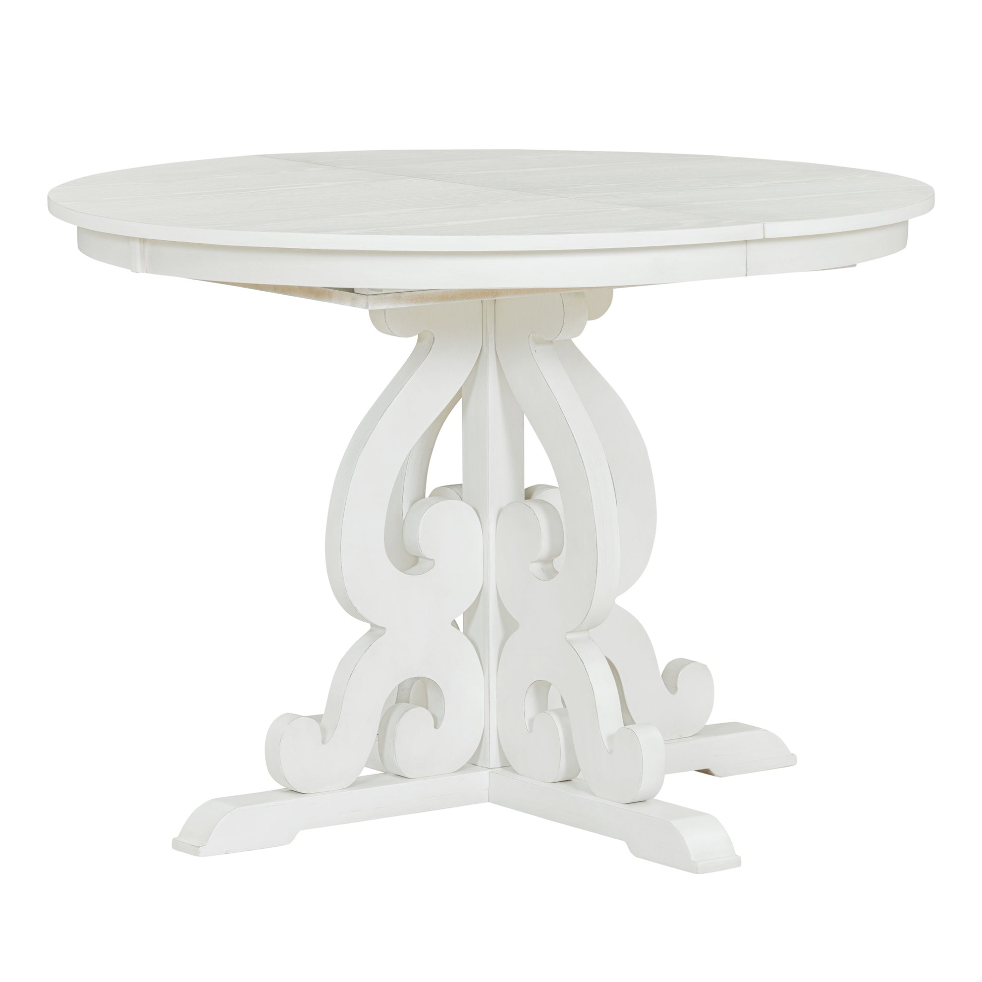 5 Piece Retro Functional Dining Set, 1 Extendable Table With A 16 Inch Leaf And 4 Upholstered Chairs For Dining Room And Kitchen Antique White Antique White Solid Wood