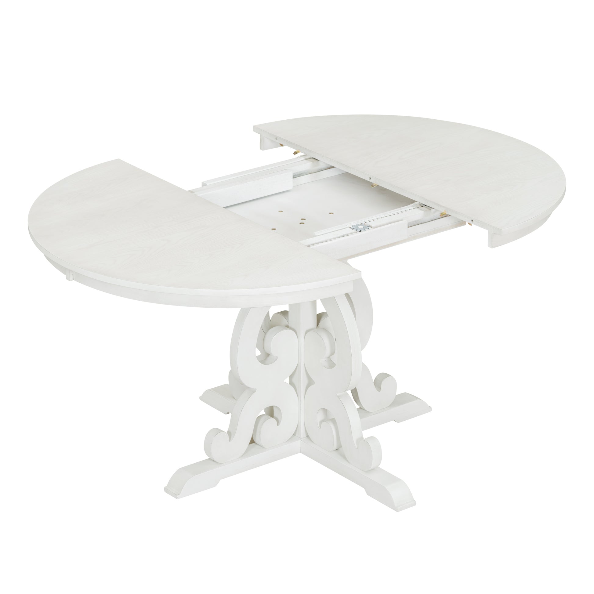 5 Piece Retro Functional Dining Set, 1 Extendable Table With A 16 Inch Leaf And 4 Upholstered Chairs For Dining Room And Kitchen Antique White Antique White Solid Wood