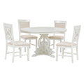 5 Piece Retro Functional Dining Set, 1 Extendable Table With A 16 Inch Leaf And 4 Upholstered Chairs For Dining Room And Kitchen Antique White Antique White Solid Wood