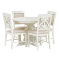 5 Piece Retro Functional Dining Set, 1 Extendable Table With A 16 Inch Leaf And 4 Upholstered Chairs For Dining Room And Kitchen Antique White Antique White Solid Wood