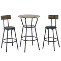 Round Bar Table And Stool Set With Shelf, Upholstered Stool With Backrest, Rustic Brown, 24.17