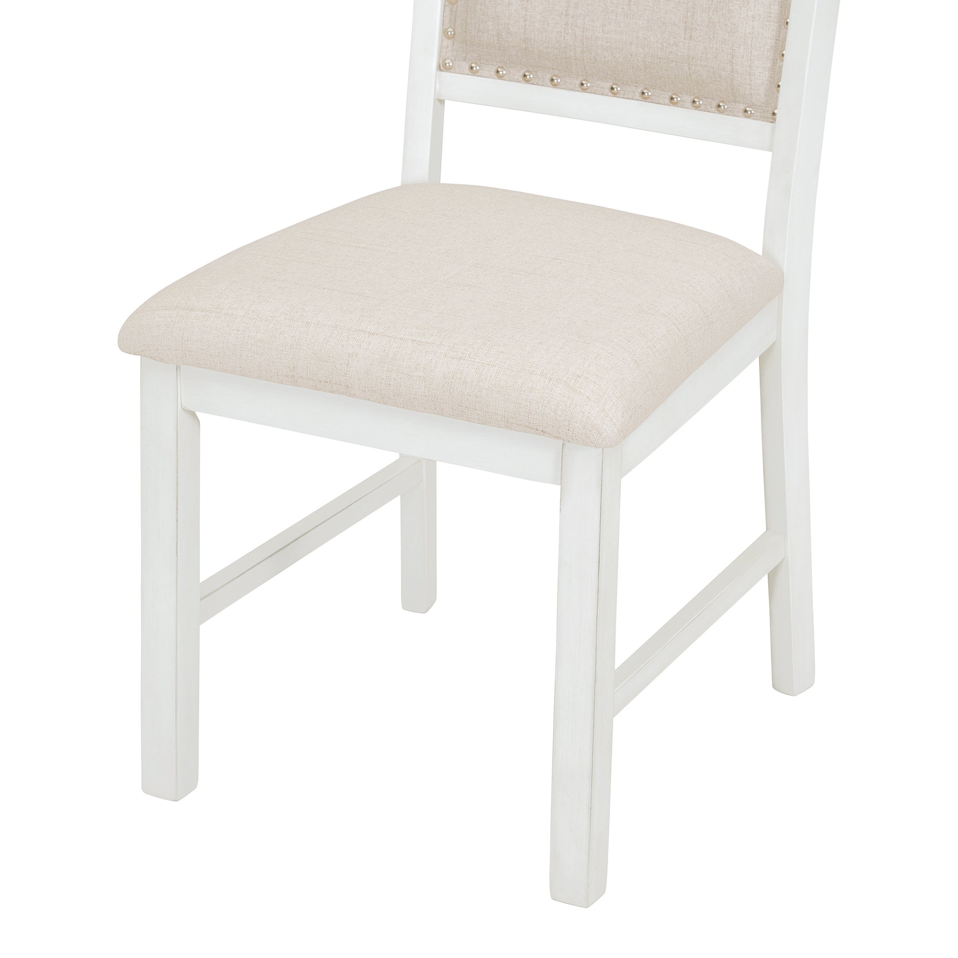 5 Piece Retro Functional Dining Set, 1 Extendable Table With A 16 Inch Leaf And 4 Upholstered Chairs For Dining Room And Kitchen Antique White Antique White Solid Wood