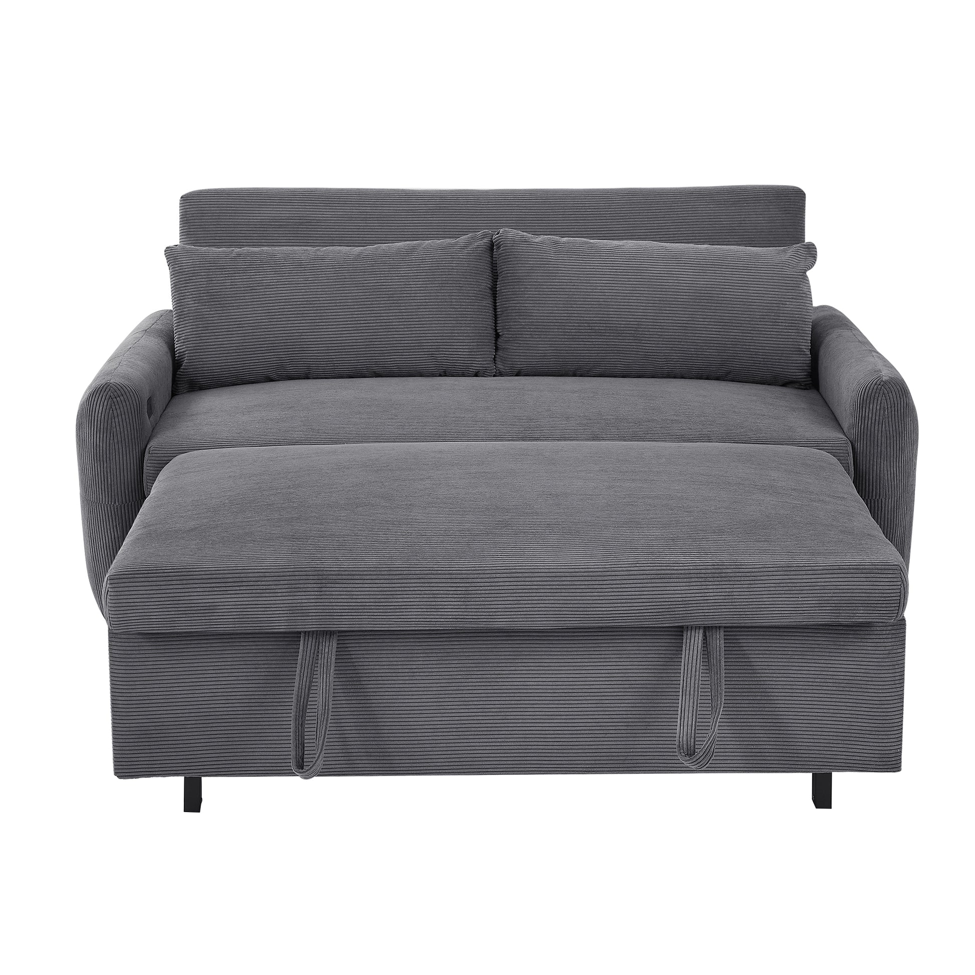 57.48" Pull Out Sofa Bed Convertible Couch 2 Seat Loveseat Sofa Modern Sleeper Sofa With Two Throw Pillows And Usb Ports For Living Room, Dark Grey Old Sku:Wf317760Aar Dark Grey Foam Corduroy 2 Seat