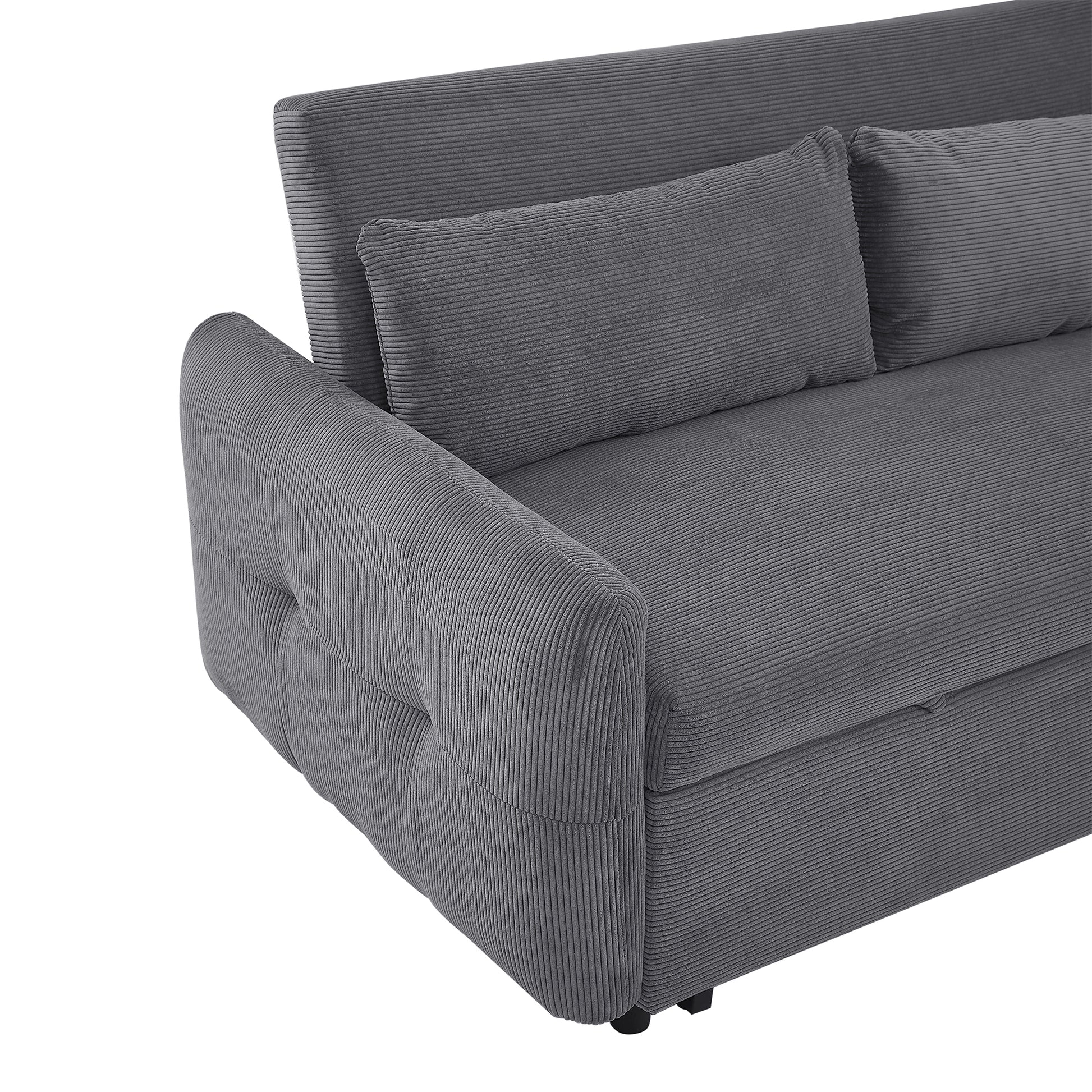 57.48" Pull Out Sofa Bed Convertible Couch 2 Seat Loveseat Sofa Modern Sleeper Sofa With Two Throw Pillows And Usb Ports For Living Room, Dark Grey Dark Grey Foam Corduroy