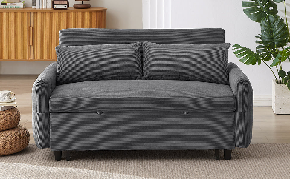 57.48" Pull Out Sofa Bed Convertible Couch 2 Seat Loveseat Sofa Modern Sleeper Sofa With Two Throw Pillows And Usb Ports For Living Room, Dark Grey Old Sku:Wf317760Aar Dark Grey Foam Corduroy 2 Seat